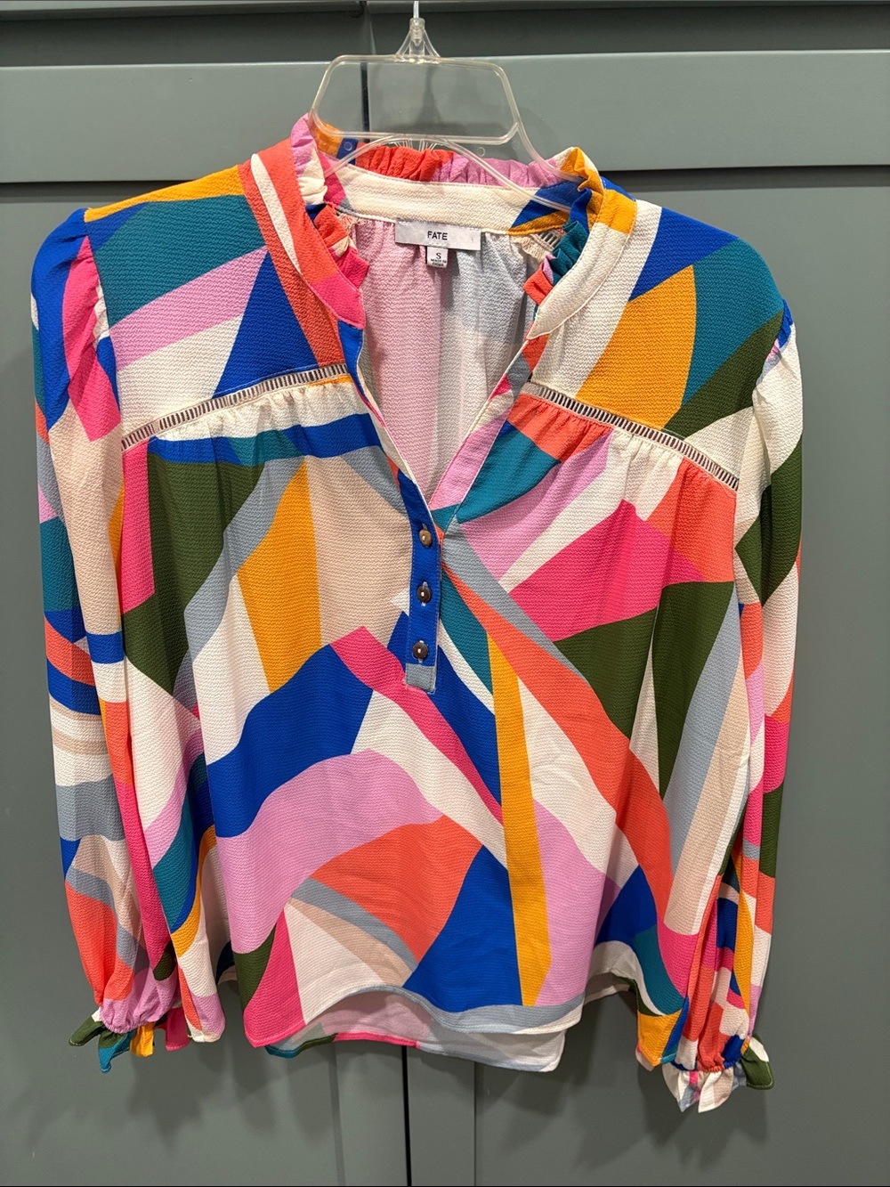 Fate Multicolor Abstract V-Neck Button Blouse